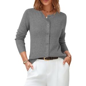 Arach&Cloz Women’s Wool Blend Lightweight Business Casual Cardigan Sweaters Tops(Dark Gray)