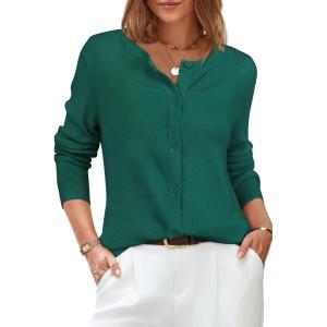 Arach&Cloz Women’s Wool Blend Lightweight Business Casual Cardigan Sweaters Tops(Dark Green)