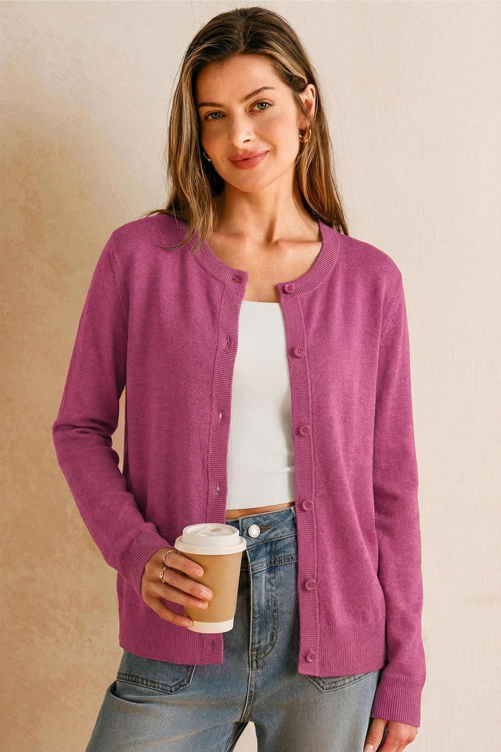 imageArachampCloz Womens Wool Blend Lightweight Business Casual Cardigan Sweaters TopsRose Red