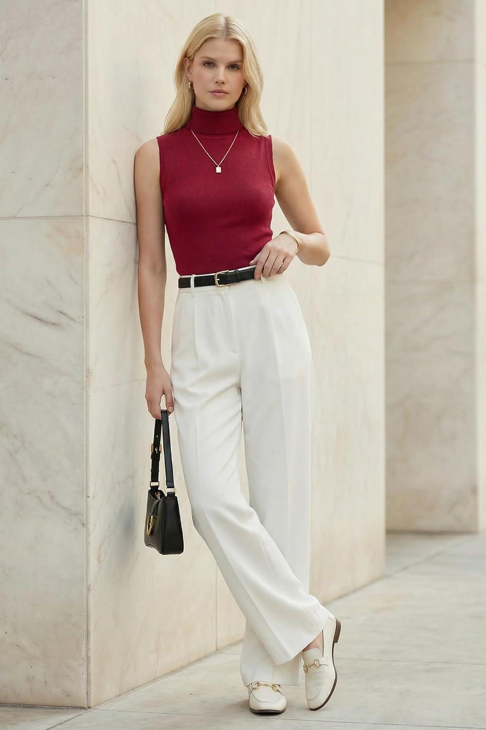 imageArachampCloz Womens Wool Blend Slim Fit Soft Turtleneck Casual Tank Tops AllSeasonBurgundy