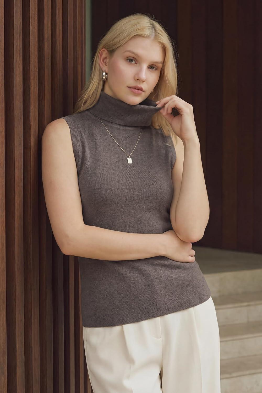 imageArachampCloz Womens Wool Blend Slim Fit Soft Turtleneck Casual Tank Tops AllSeasonCoffee
