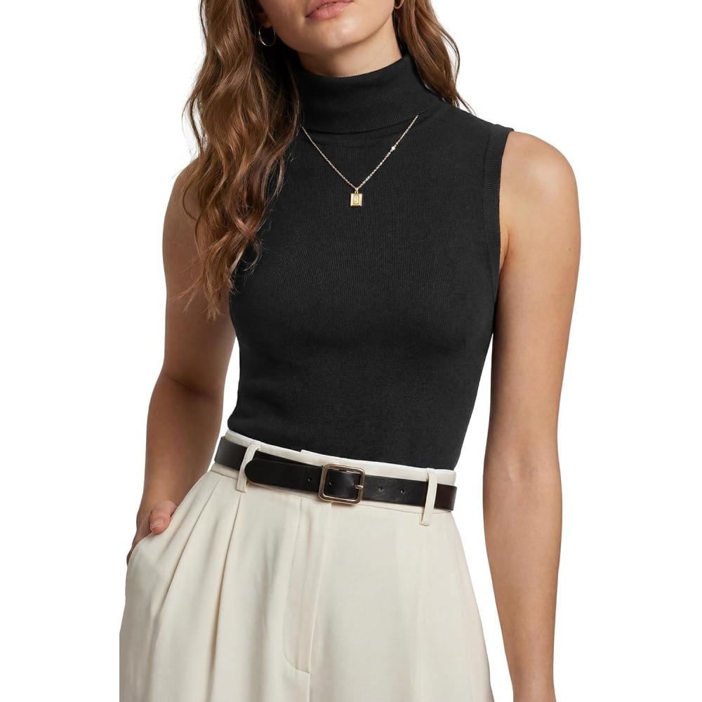 imageArachampCloz Womens Wool Blend Slim Fit Soft Turtleneck Casual Tank Tops AllSeasonBlack