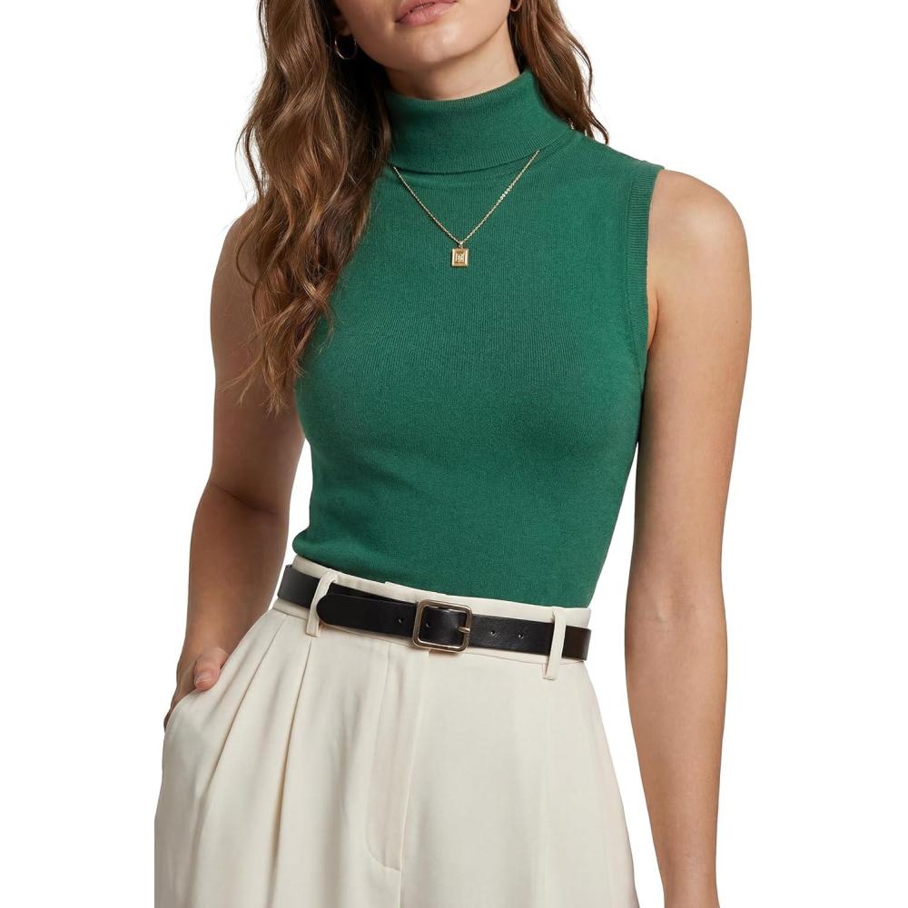 imageArachampCloz Womens Wool Blend Slim Fit Soft Turtleneck Casual Tank Tops AllSeasonTeal