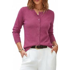 Arach&Cloz Women’s Wool Blend Lightweight Business Casual Cardigan Sweaters Tops(Rose Red)