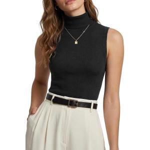 Arach&Cloz Womens Wool Blend Slim Fit Soft Turtleneck Casual Tank Tops All-Season(Black)