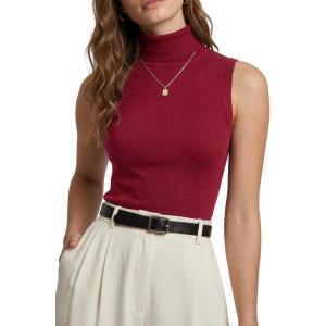 Arach&Cloz Womens Wool Blend Slim Fit Soft Turtleneck Casual Tank Tops All-Season(Burgundy)