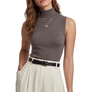 Arach&Cloz Womens Wool Blend Slim Fit Soft Turtleneck Casual Tank Tops All-Season(Coffee)
