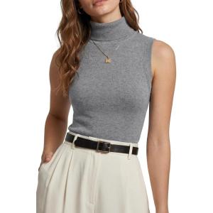 Arach&Cloz Womens Wool Blend Slim Fit Soft Turtleneck Casual Tank Tops All-Season(Grey)