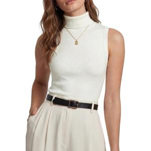 Arach&Cloz Womens Wool Blend Slim Fit Soft Turtleneck Casual Tank Tops All-Season(Off-white)