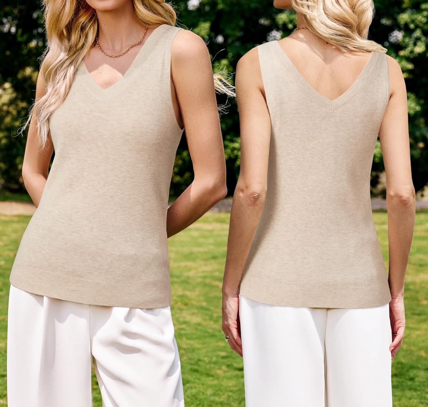 imageArachampCloz Womens Wool Blend Slim Fit Sweaters Non See Through Double VNeck AllSeason Tank 2026Apricot