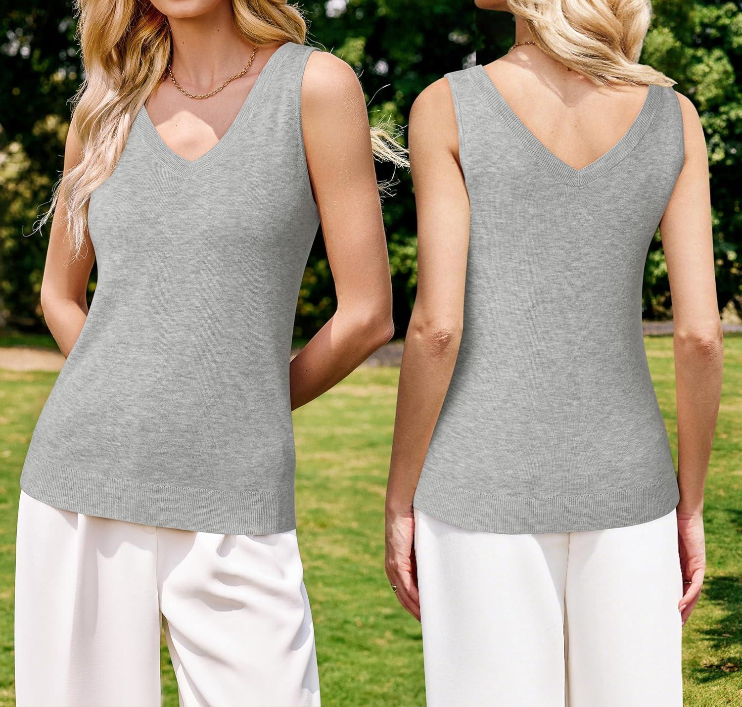 imageArachampCloz Womens Wool Blend Slim Fit Sweaters Non See Through Double VNeck AllSeason Tank 2026Light Gray