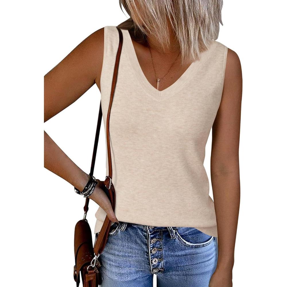 imageArachampCloz Womens Wool Blend Slim Fit Sweaters Non See Through Double VNeck AllSeason Tank 2026Apricot