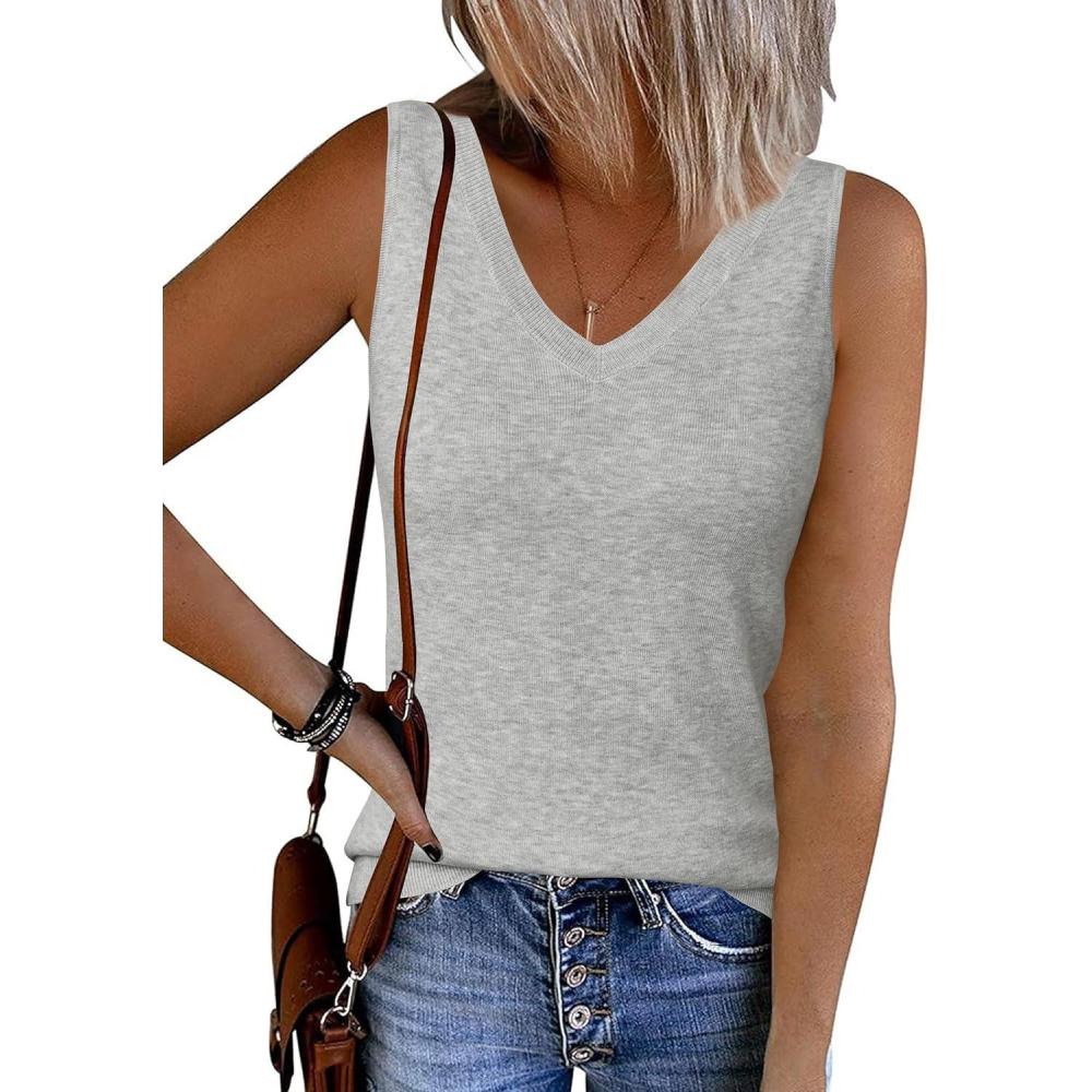 imageArachampCloz Womens Wool Blend Slim Fit Sweaters Non See Through Double VNeck AllSeason Tank 2026Light Gray