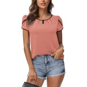 Arach&Cloz Womens Summer Tops Fashion 2023 Ruffle Short Sleeve V Neck Floral Dressy Casual Blouse Shirts(Dusty Rose)