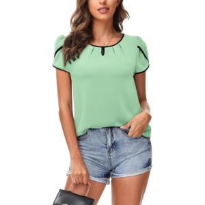 Arach&Cloz Womens Summer Tops Fashion 2023 Ruffle Short Sleeve V Neck Floral Dressy Casual Blouse Shirts(Light Green)