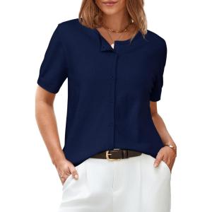 Arach&Cloz Women’s Wool Blend Cropped Lightweight Short Sleeve Business Casual Cardigan Tops(Navy)