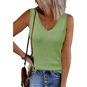 Arach&Cloz Women’s Wool Blend Slim Fit Sweaters Non See Through Double V-Neck All-Season Tank 2026(Leaves Green)