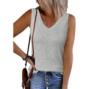 Arach&Cloz Women’s Wool Blend Slim Fit Sweaters Non See Through Double V-Neck All-Season Tank 2026(Light Gray)