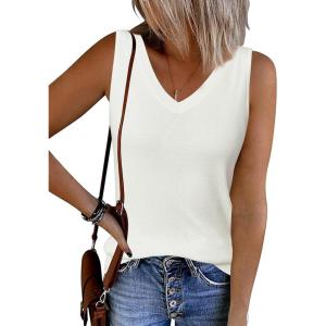 Arach&Cloz Women’s Wool Blend Slim Fit Sweaters Non See Through Double V-Neck All-Season Tank 2026(Off-white)