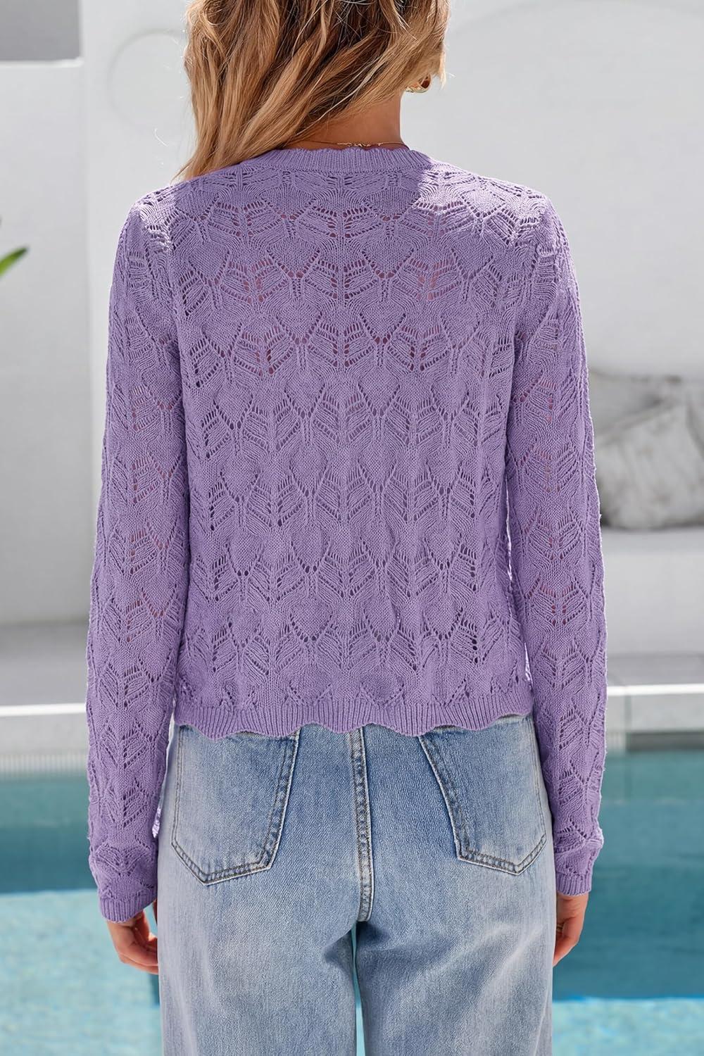 imageArachampCloz Womens Cropped Cardigan Linen Blend Crochet Tie Front Lightweight Summer Beach ShrugPurple