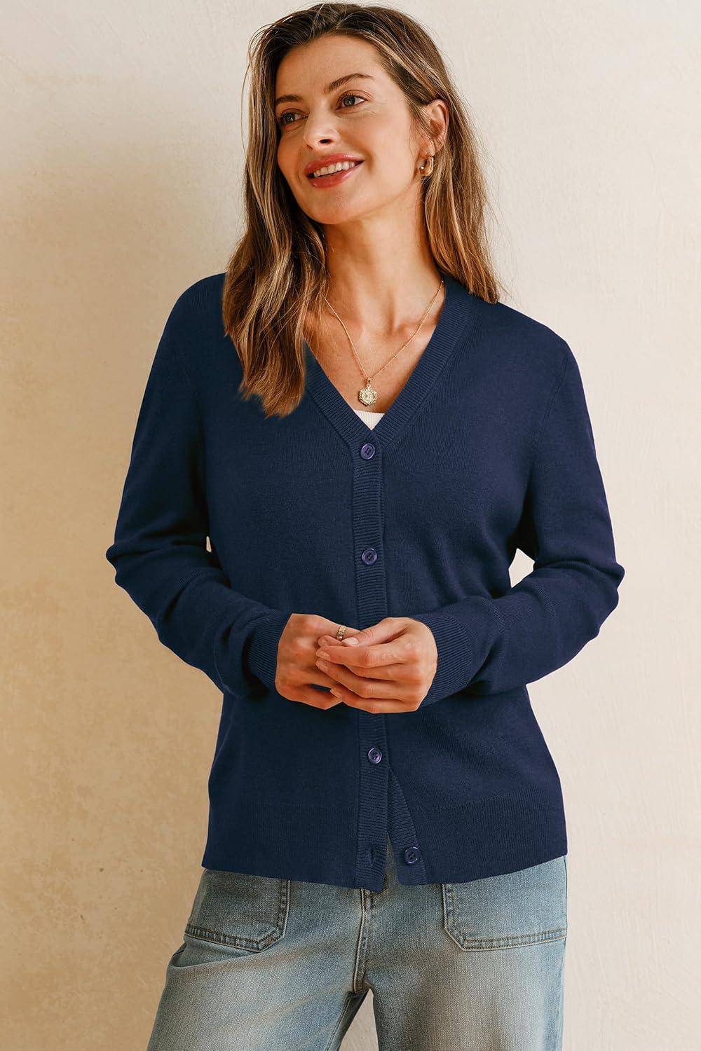 imageArachampCloz Womens Wool Blend Lightweight Summer Business Casual Cardigan Sweaters TopsNavy