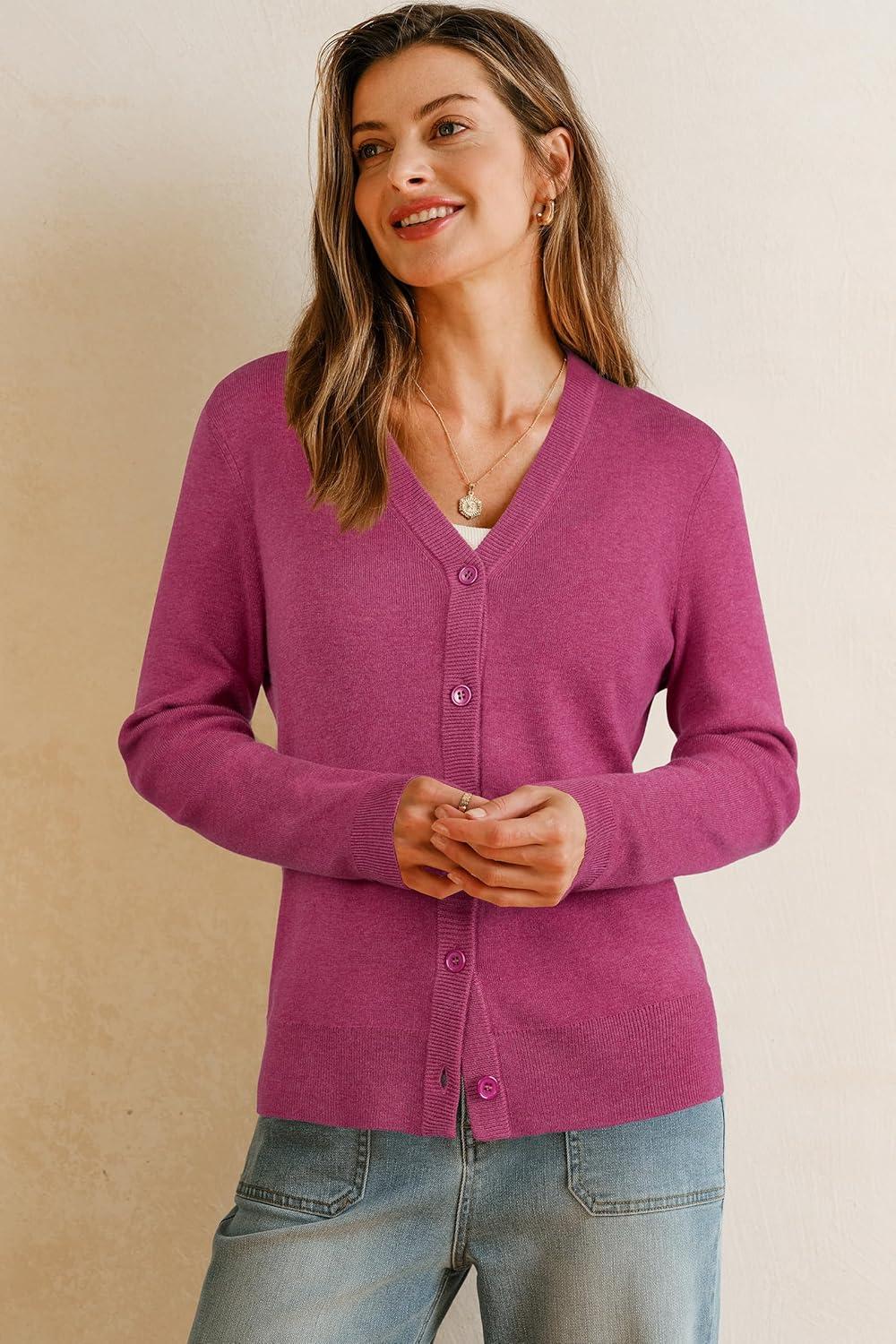 imageArachampCloz Womens Wool Blend Lightweight Summer Business Casual Cardigan Sweaters TopsRuby Pink