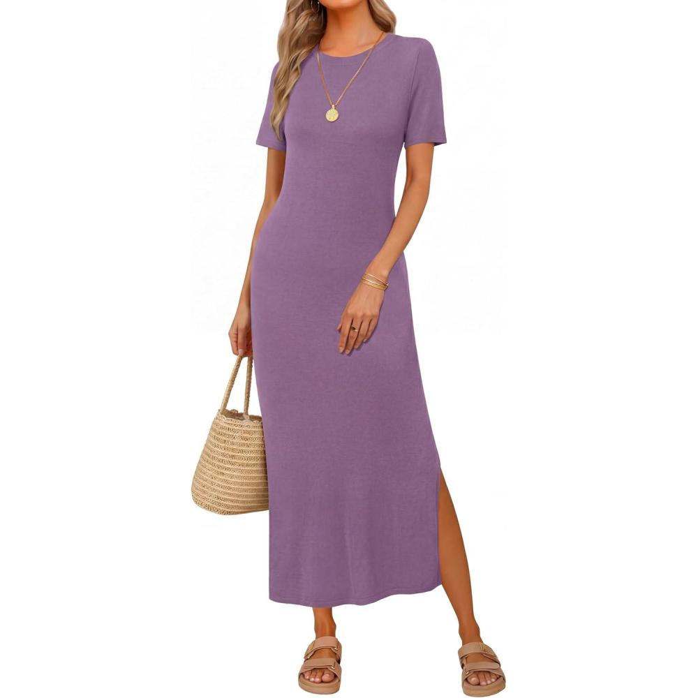 imageArachampCloz Womens Wool Blend Lightweight Spring Casual T Shirts Maxi Dress 2026Purple