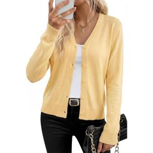 Arach&Cloz Women’s Wool Blend Lightweight Summer Business Casual Cardigan Sweaters Tops(Yellow)