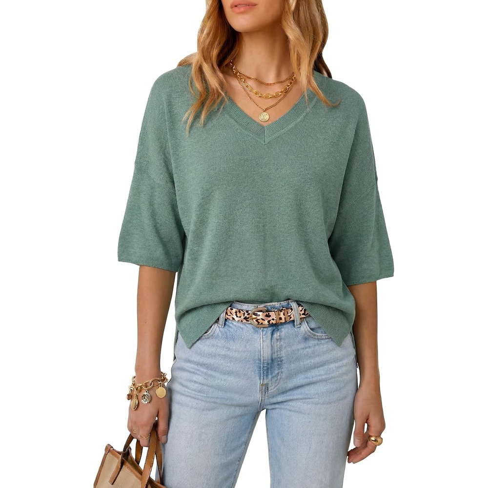 imageArachampCloz Womens Wool Blend Elbow Sleeve Summer Oversized Casual SweaterSage Green