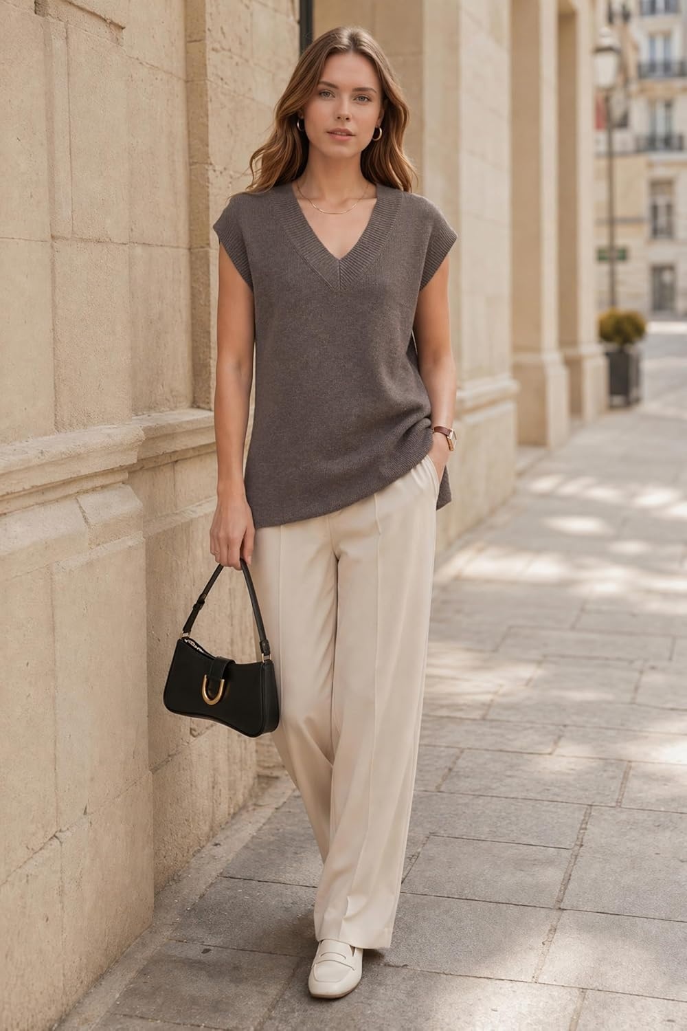 imageArachampCloz Womens Wool Blend Relaxed Fit Sleeveless Sweater Vest V Neck Office Work Casual Tops 2026Coffee