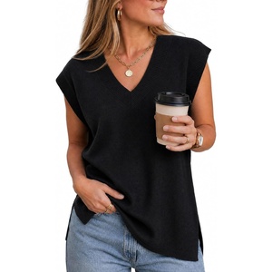 Arach&Cloz Women’s Wool Blend Relaxed Fit Sleeveless Sweater Vest V Neck Office Work Casual Tops 2026(Black)
