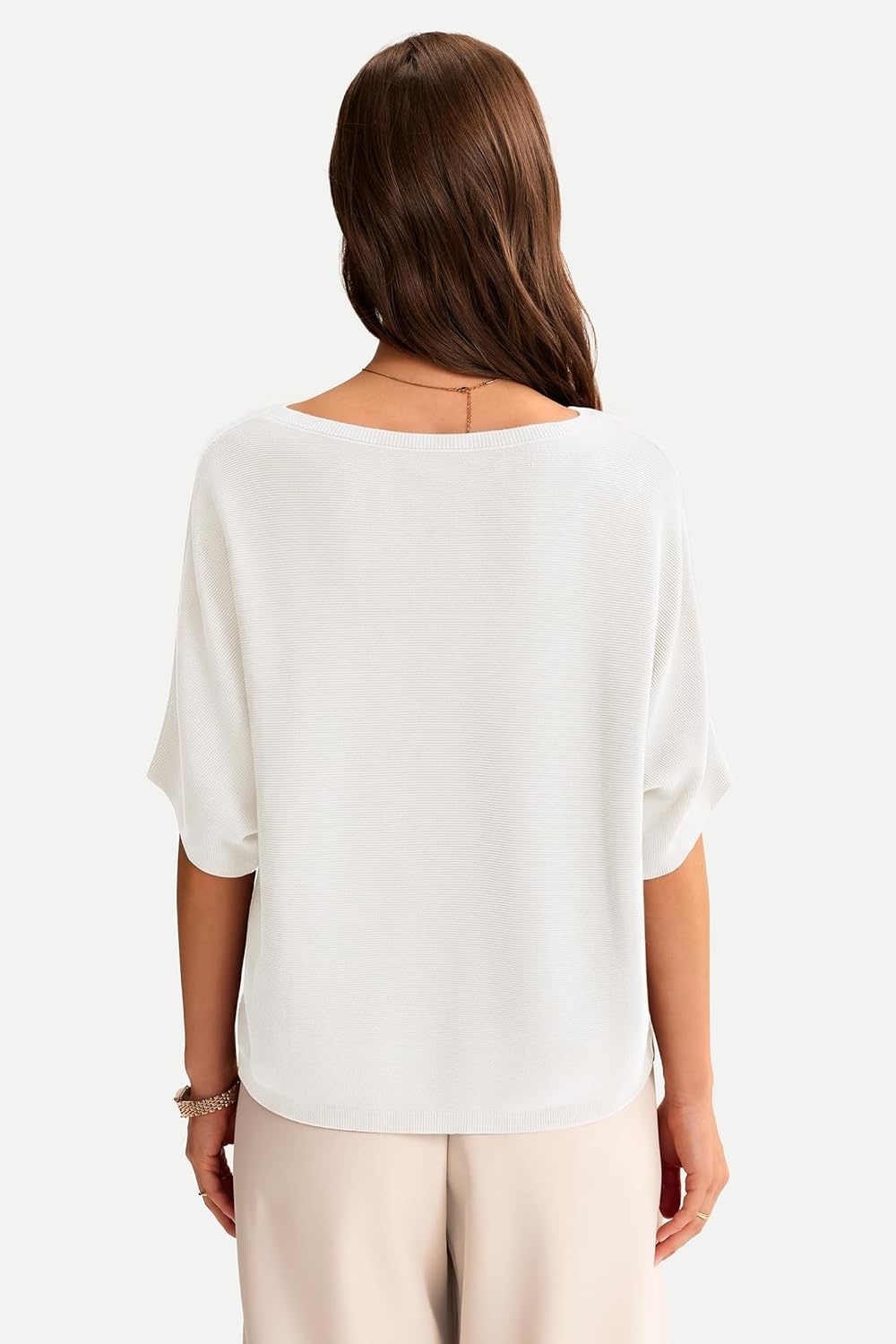 image:imageArachampCloz Womens 100 Cotton Oversized Sweater Batwing Sleeve Boat Neck Casual Work Pullover Tops 2026Beige