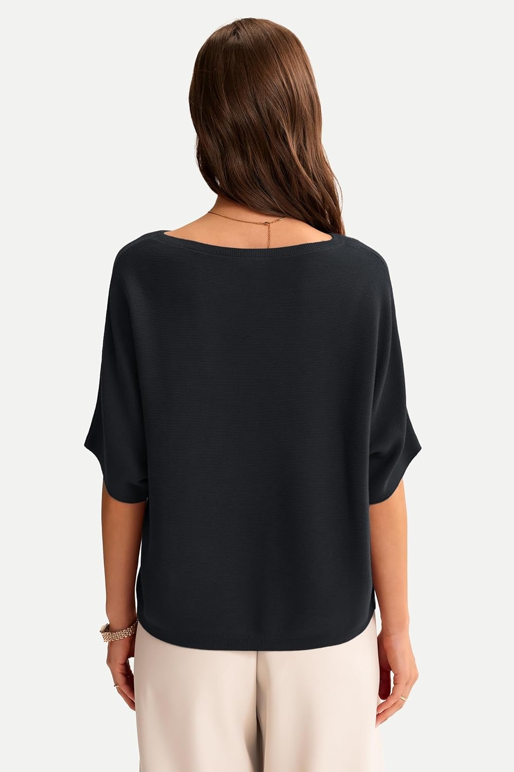 image:imageArachampCloz Womens 100 Cotton Oversized Sweater Batwing Sleeve Boat Neck Casual Work Pullover Tops 2026Black