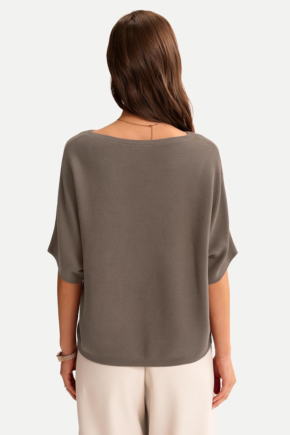 image:imageArachampCloz Womens 100 Cotton Oversized Sweater Batwing Sleeve Boat Neck Casual Work Pullover Tops 2026Coffee