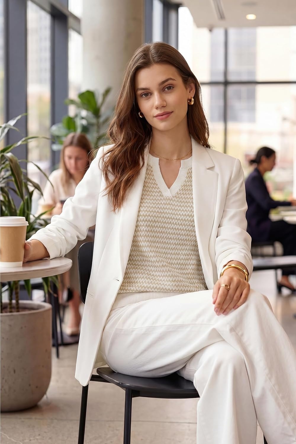 image:imageArachampCloz Womens 100 Cotton Polo V Neck Striped Long Sleeve Fall Casual Pullover Sweaters Trendy 2026Apricot