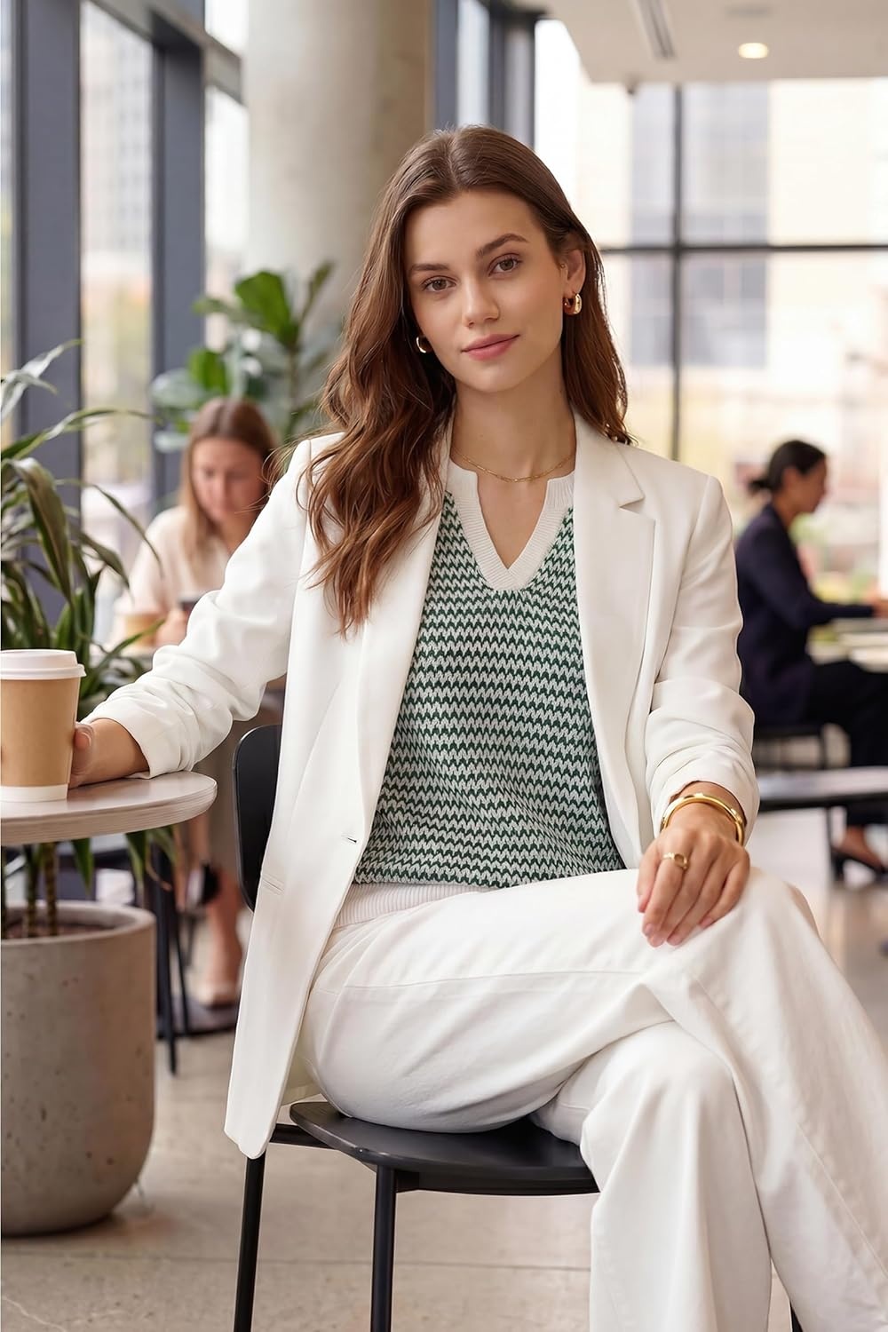 image:imageArachampCloz Womens 100 Cotton Polo V Neck Striped Long Sleeve Fall Casual Pullover Sweaters Trendy 2026Green