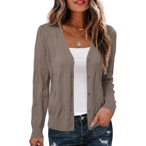 Arach&Cloz Women’s 100% Cotton Regular Fit V Neck Button Up Cardigan Sweaters All Season Work Tops(A-coffee)