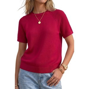 Arach&Cloz Women’s 100% Cotton Textured Raglan Short Sleeve Sweater Casual Work Tops 2026(Burgundy)