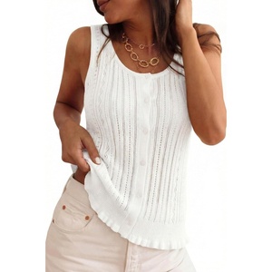 Arach&Cloz Women’s 100% Cotton Sleeveless Tank Tops Sweater Vest Ruffle Beach Resort Cruise Wear Trendy Summer 2026(Beige)