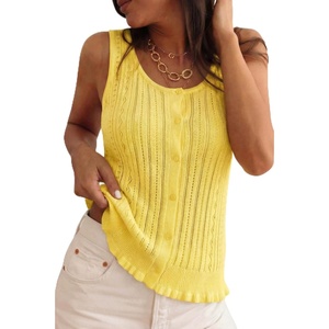 Arach&Cloz Women’s 100% Cotton Sleeveless Tank Tops Sweater Vest Ruffle Beach Resort Cruise Wear Trendy Summer 2026(Yellow)