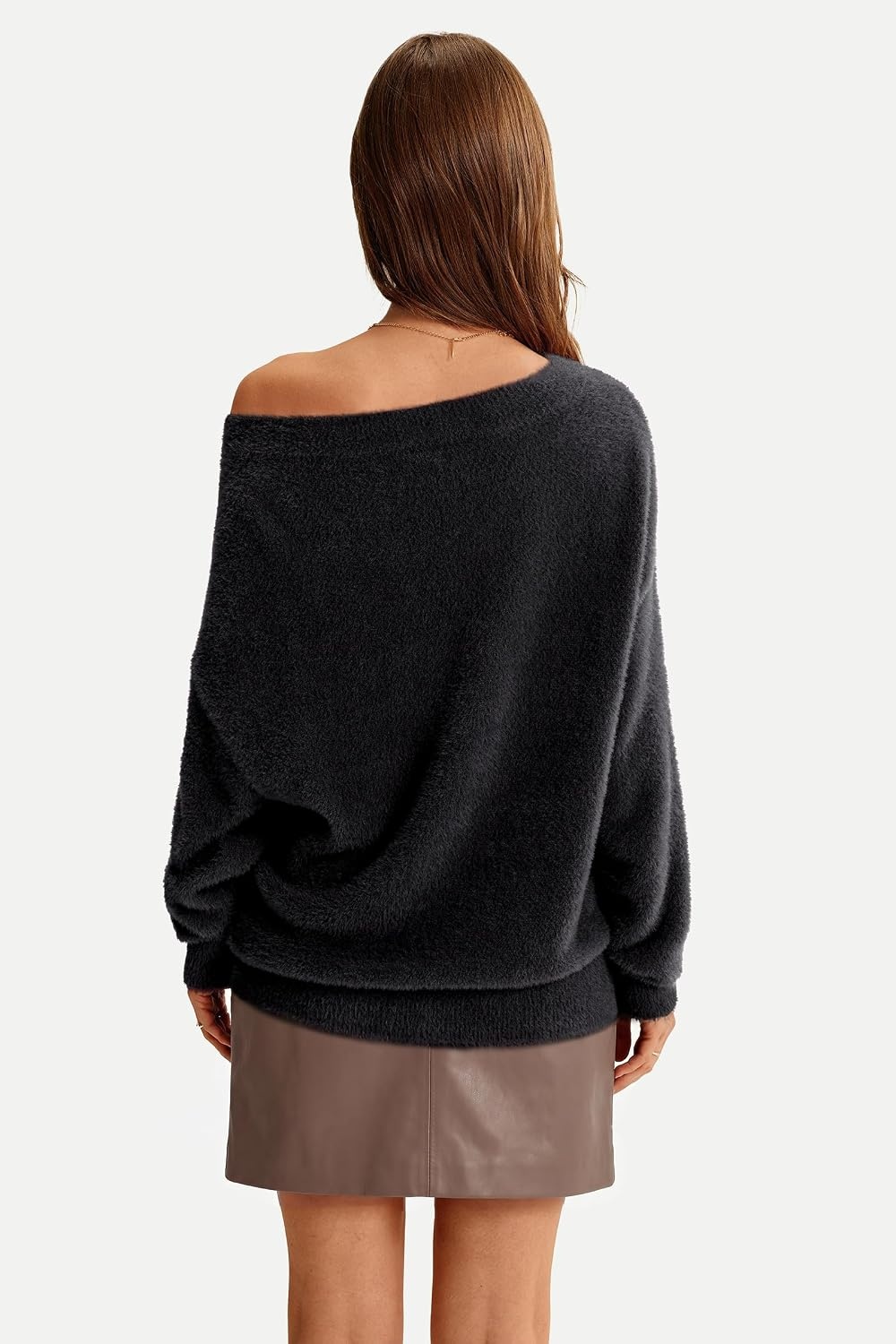image:imageArachampCloz Women Long Sleeve Faux Fur Off Shoulder Fuzzy Fall Sweater 2026Black