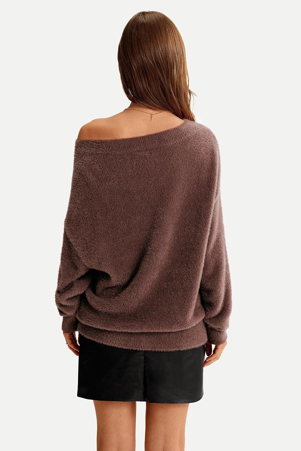 image:imageArachampCloz Women Long Sleeve Faux Fur Off Shoulder Fuzzy Fall Sweater 2026Coffee