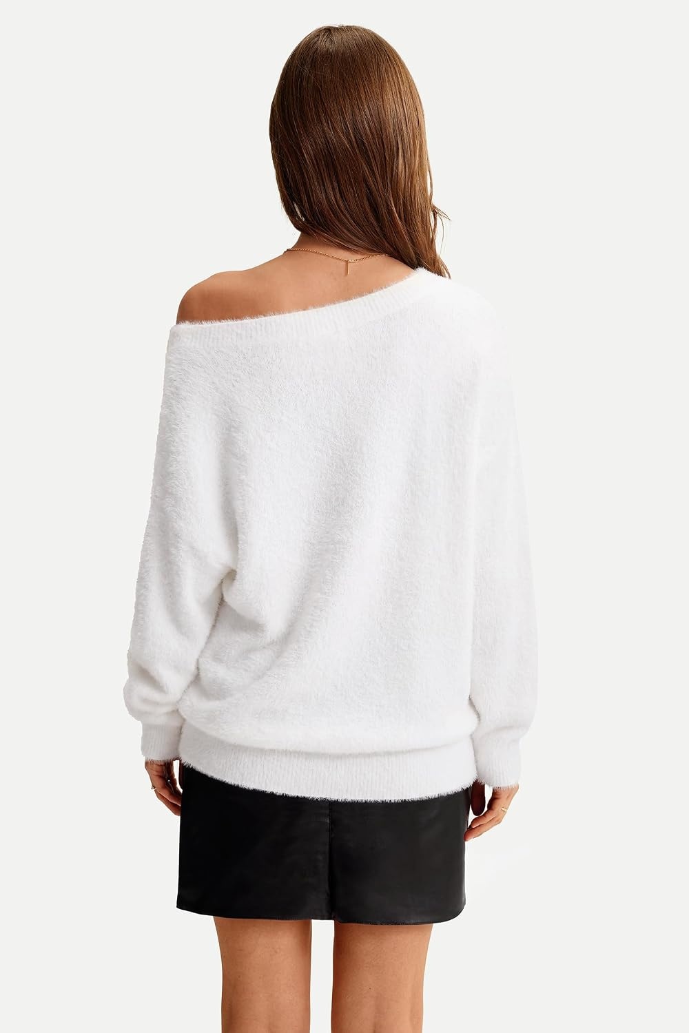 image:imageArachampCloz Women Long Sleeve Faux Fur Off Shoulder Fuzzy Fall Sweater 2026White