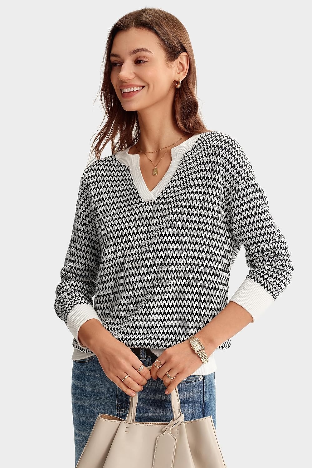 image:imageArachampCloz Womens 100 Cotton Polo V Neck Striped Short Sleeve Summer Casual Pullover Sweaters 2026Ablack