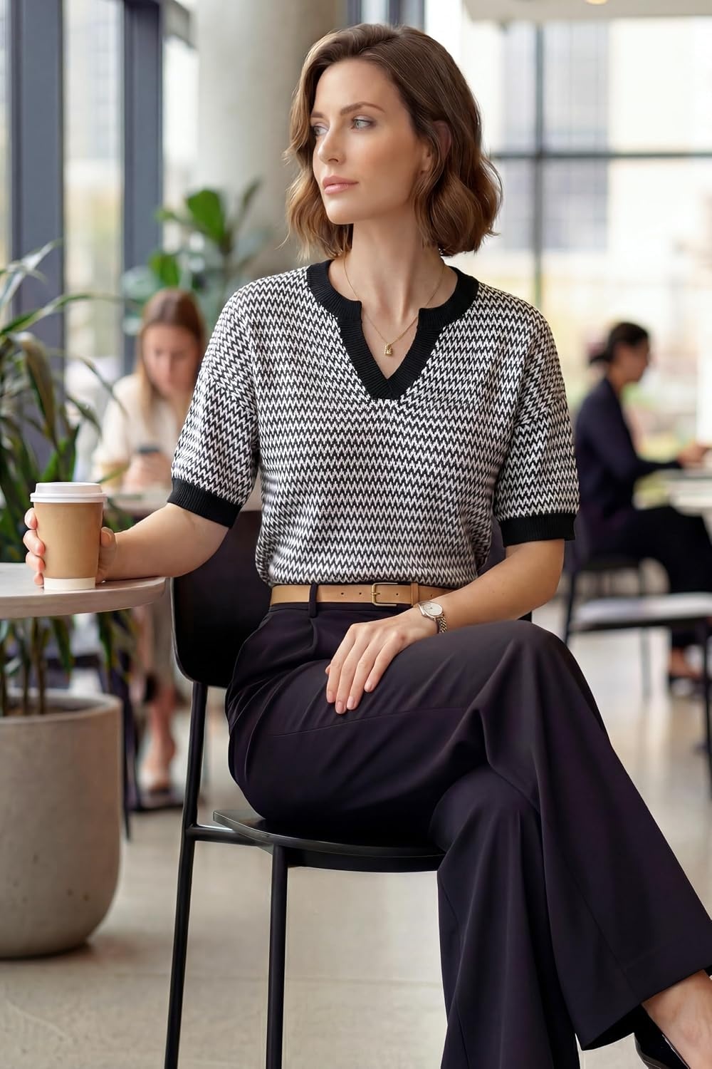 image:imageArachampCloz Womens 100 Cotton Polo V Neck Striped Short Sleeve Summer Casual Pullover Sweaters 2026Black 02