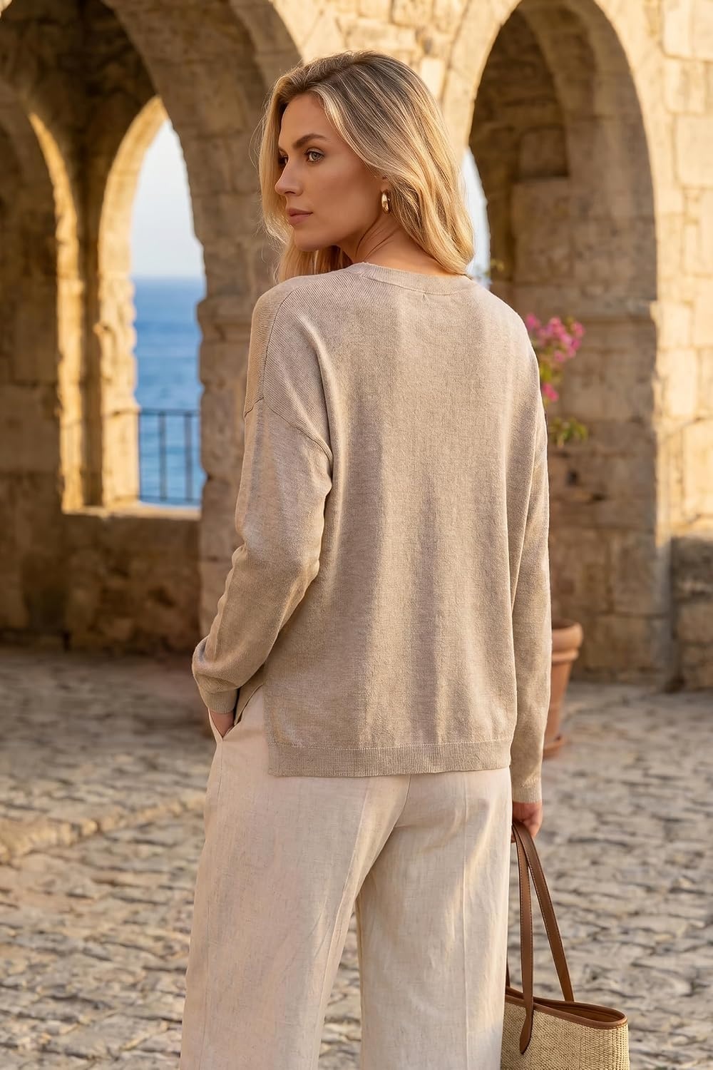 image:imageArachampCloz Womens Wool Blend Oversized V Neck Fall Casual Pullover SweaterApricot