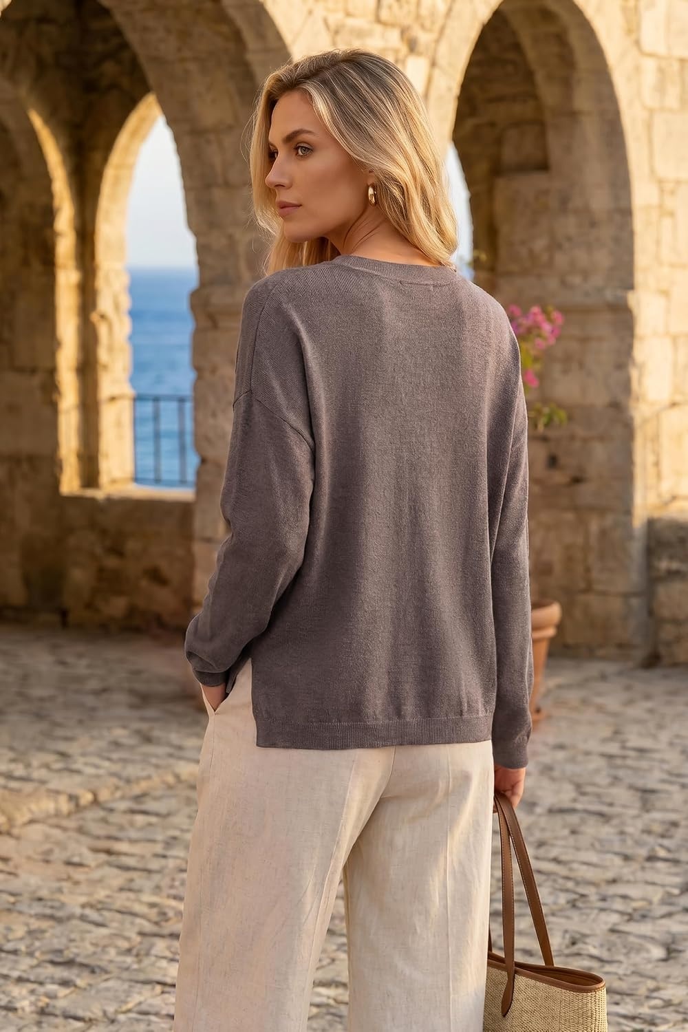 image:imageArachampCloz Womens Wool Blend Oversized V Neck Fall Casual Pullover SweaterCoffee