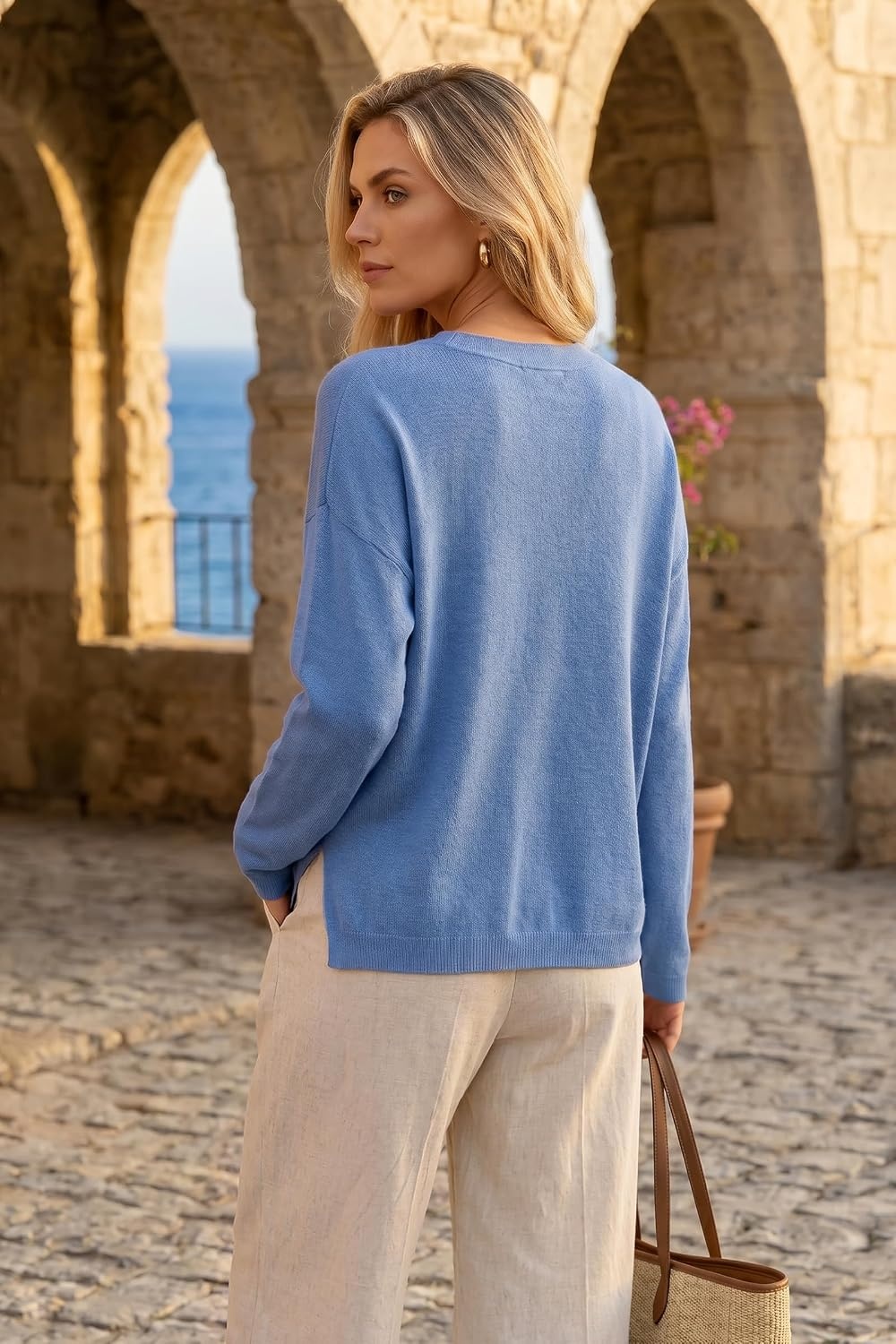 image:imageArachampCloz Womens Wool Blend Oversized V Neck Fall Casual Pullover SweaterHaze Blue