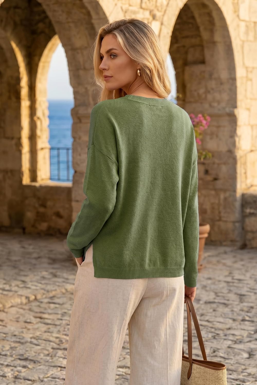 image:imageArachampCloz Womens Wool Blend Oversized V Neck Fall Casual Pullover SweaterOlive Green