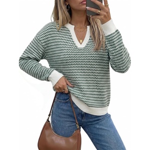 Arach&Cloz Women’s 100% Cotton Polo V Neck Striped Short Sleeve Summer Casual Pullover Sweaters 2026(A-green)